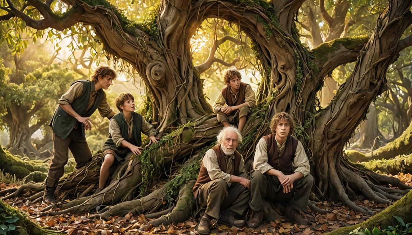 Visions of Middle-earth #19 - Sam, Merry, Frodo, and Pippin with Tom Bombadil