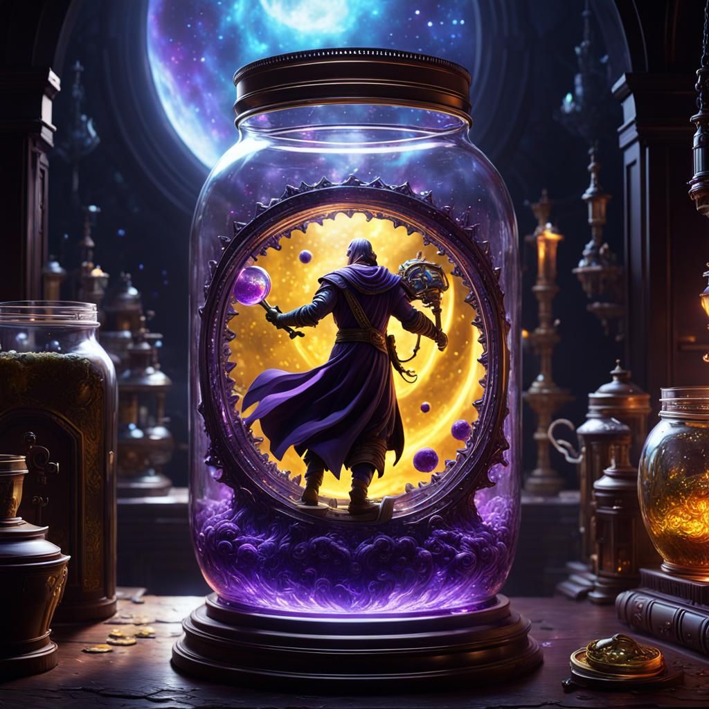 A God comfortably drinking the universe in a jar, a masterpiece, 8k resolution, dark fantasy concept art, by Greg Rutkow...