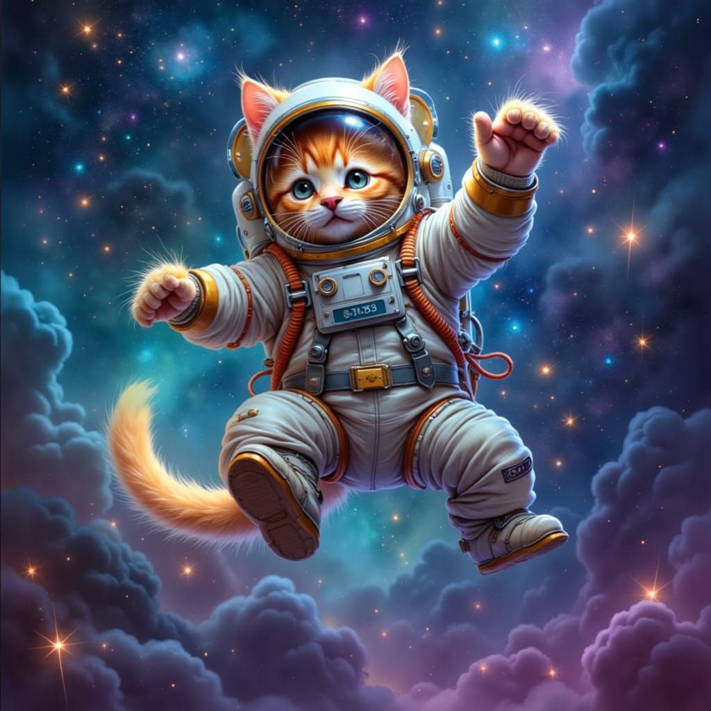 A cat astronaut makes a big leap into space