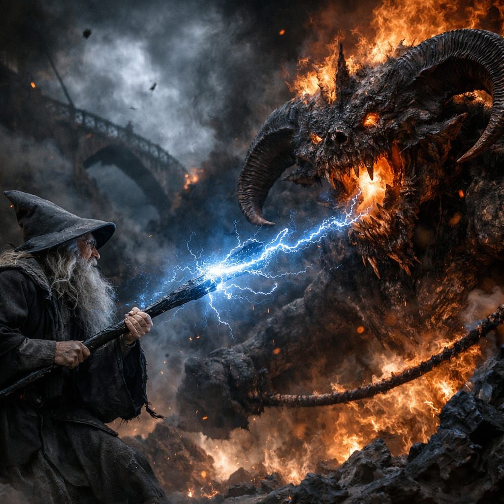 Gandalf Battles Balrog in Realistic, Surreal Photo