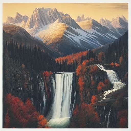 Scenic Waterfall and Mountain Landscape