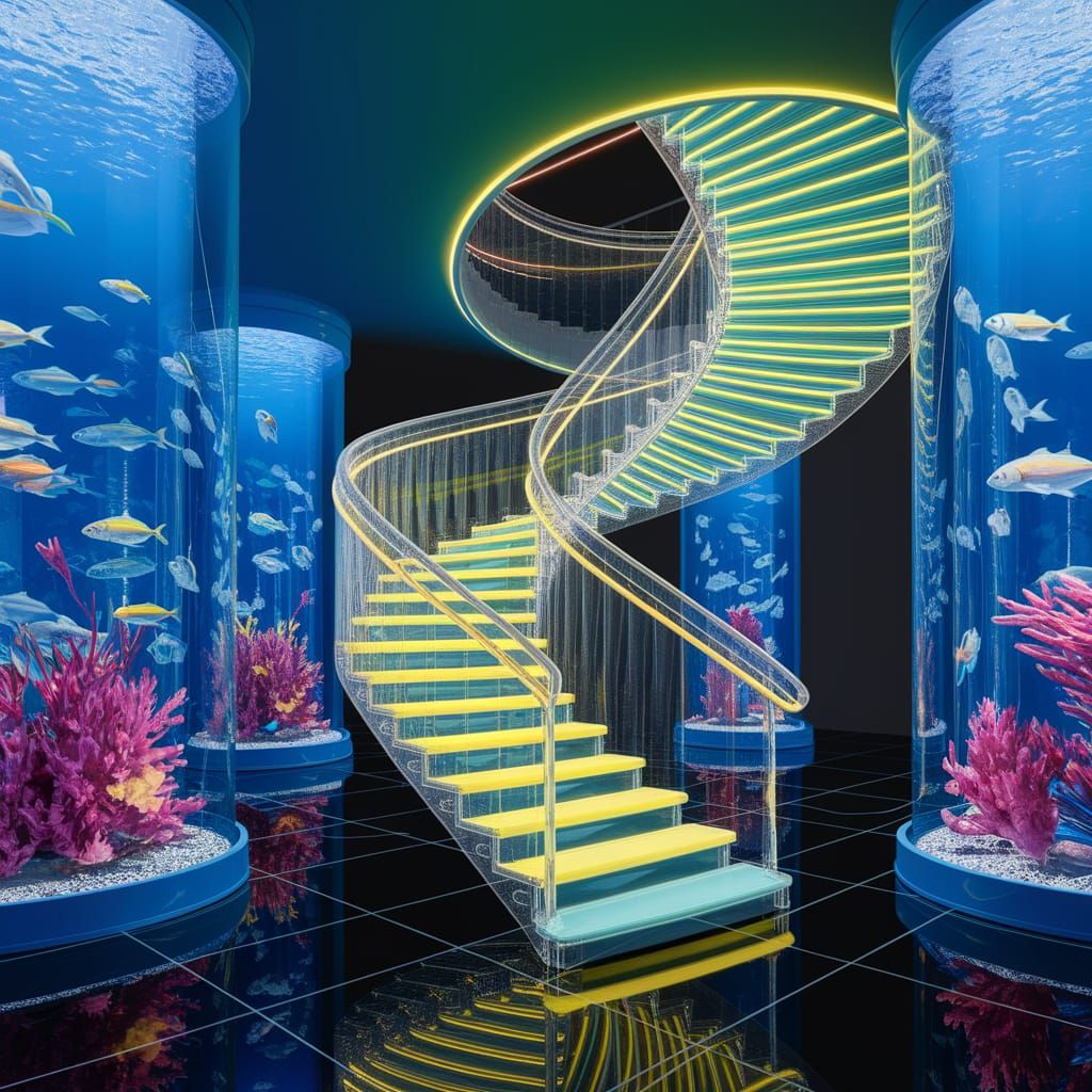 Translucent Spiral Staircase in Frutiger Aero Style