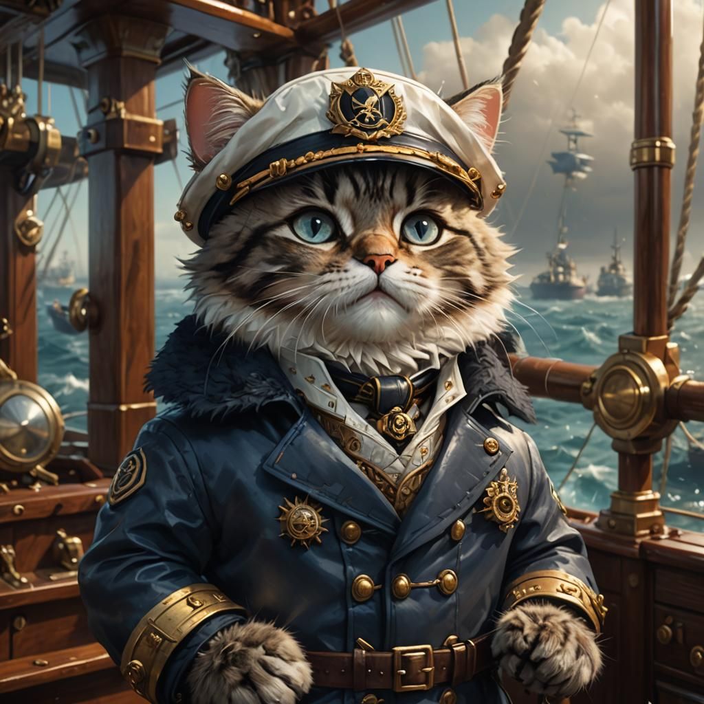 Anthropomorphic Chibi Cat Captain in Detailed 3D