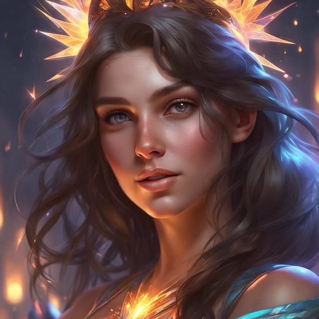 gorgeous 18 year old brunette cute crop top mage embers sparkles iridescent