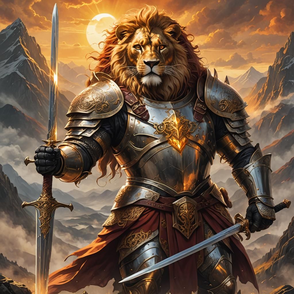Armored Lion Warrior in Epic Fantasy Art Style