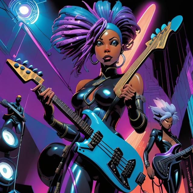 Cyber-Rock Band Leader in Comic Book Art Style