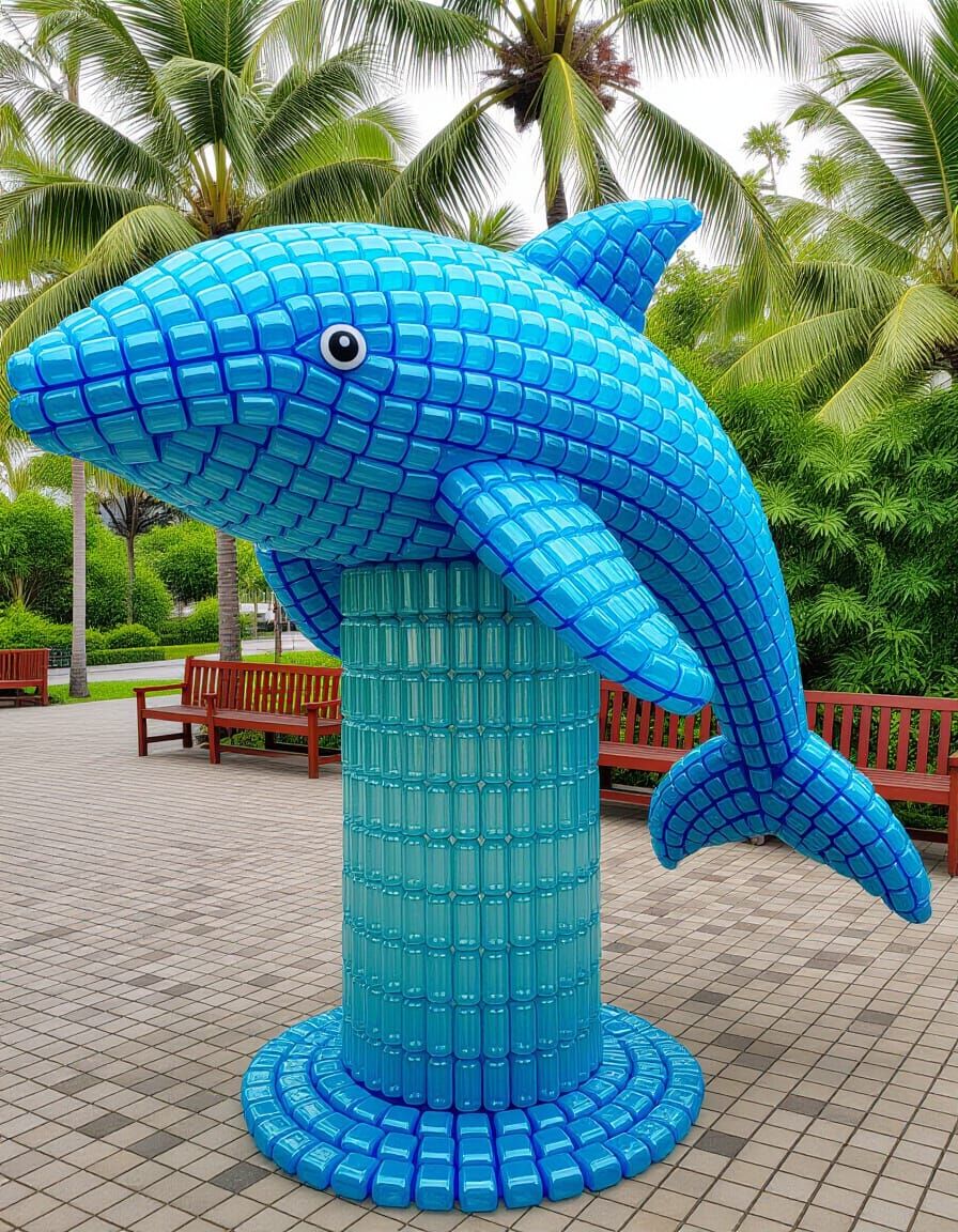 Whale Sculpture Made of Recycled Bottles