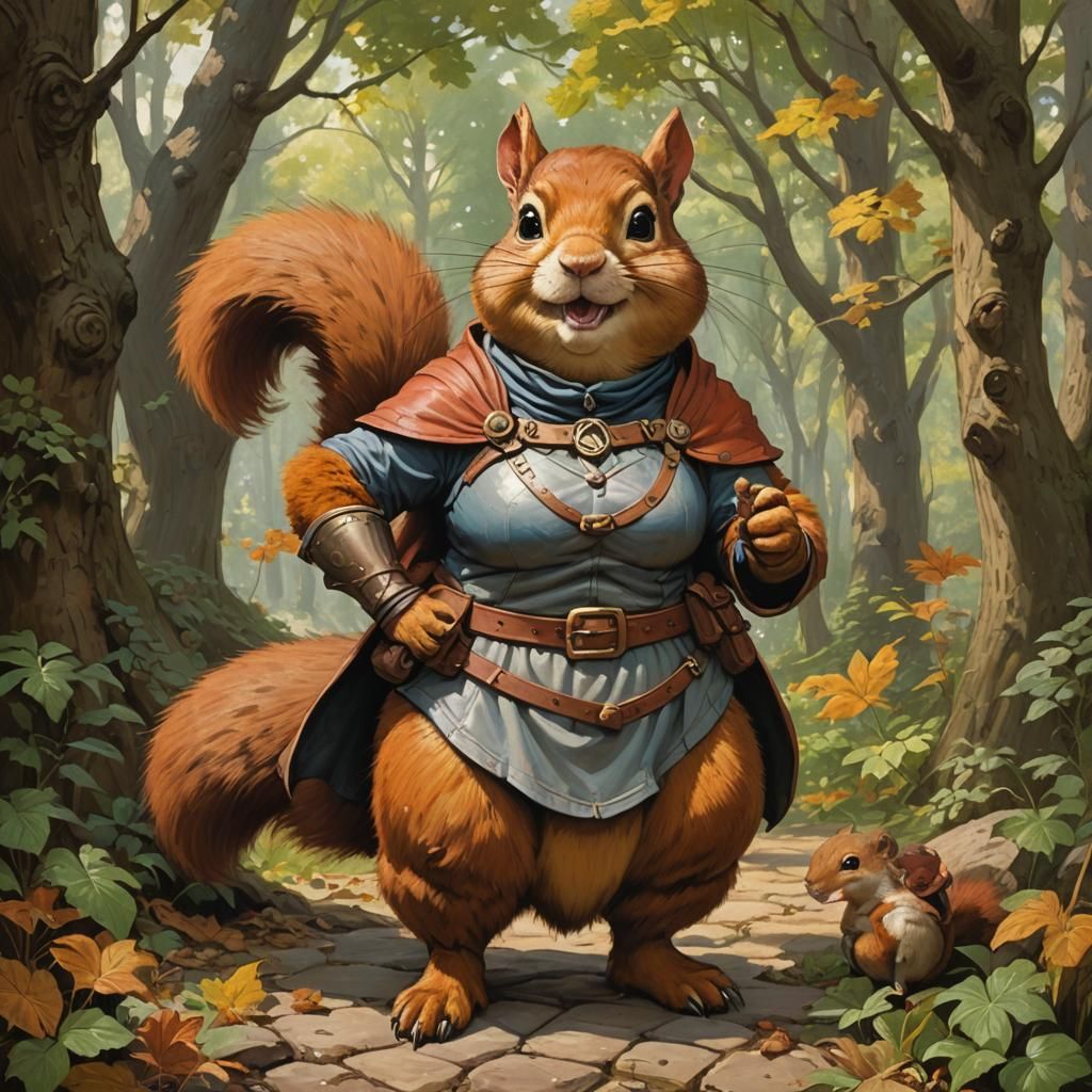 Medieval Squirrel Girl as an Oil Painting