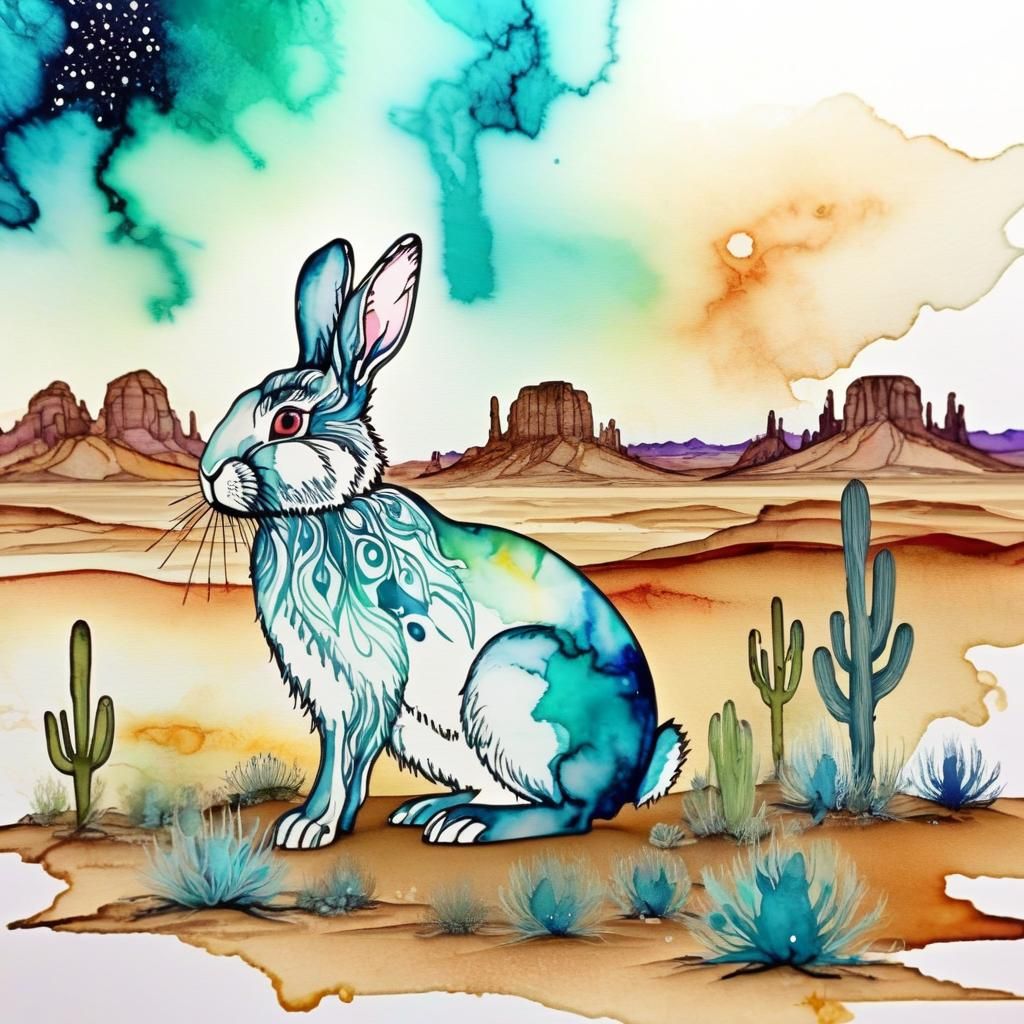 Mystical Bunny Spirit Animal in Alcohol Ink