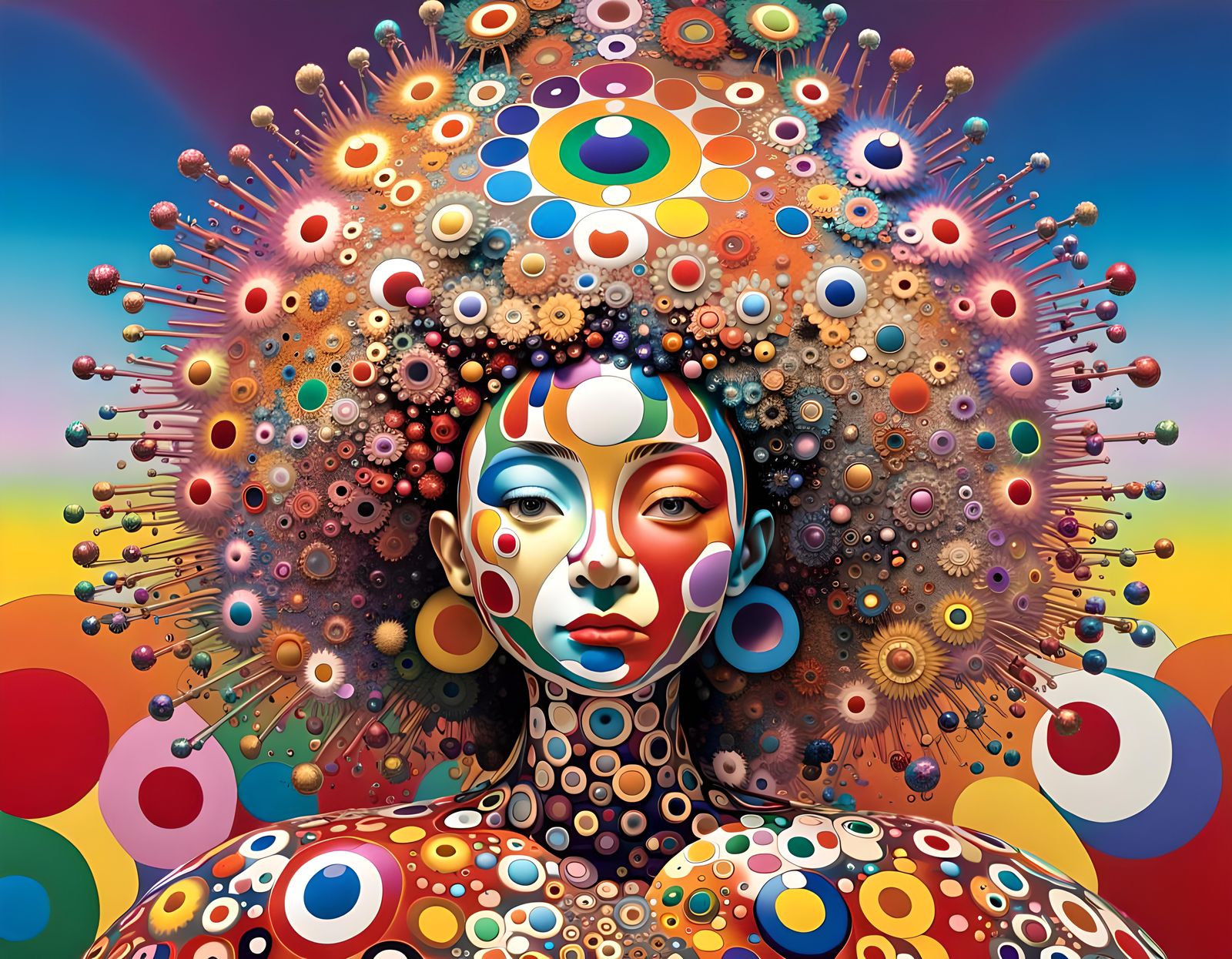 Rainbow Fractal Face in a Holographic Style