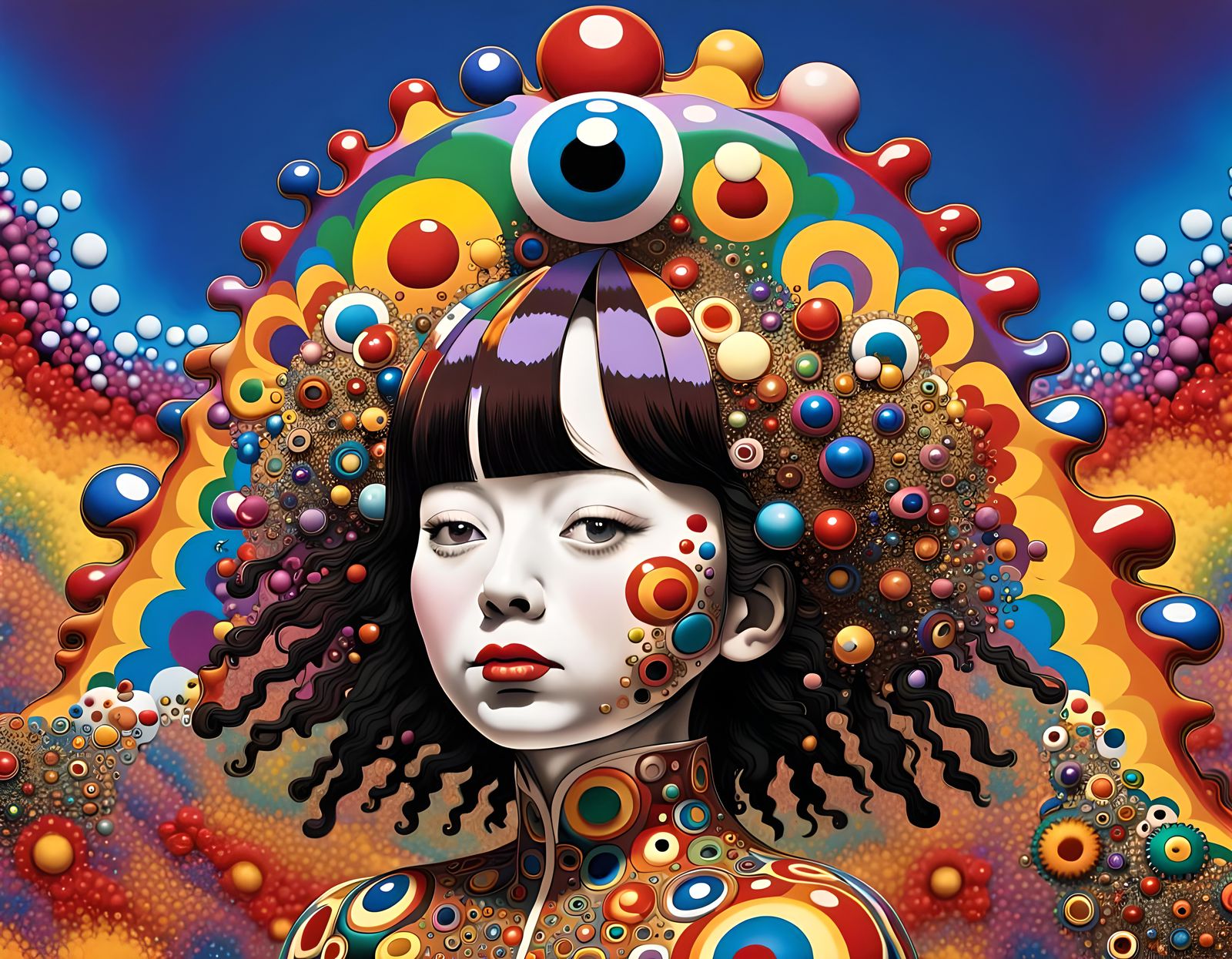 Rainbow Fractal Face in Hyperrealistic Style