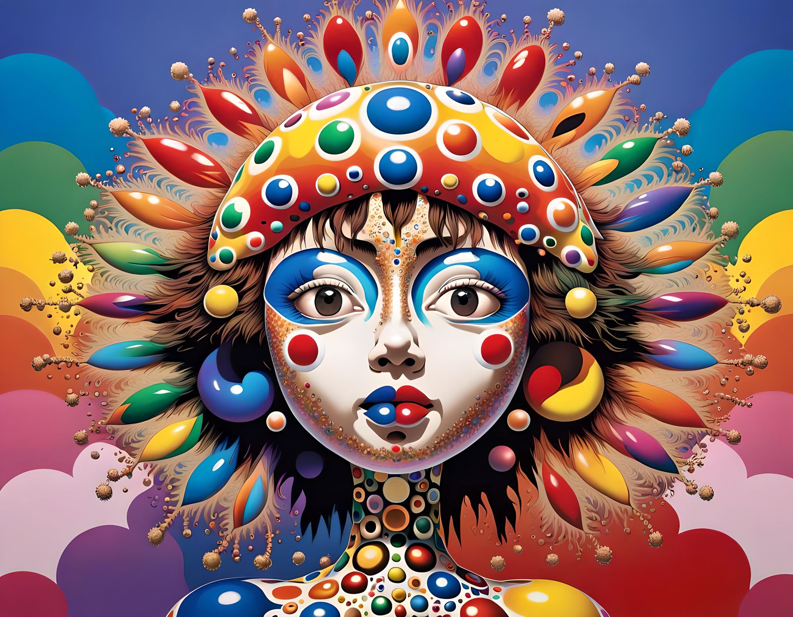 Radiant Fractal Face in Rainbow Colors