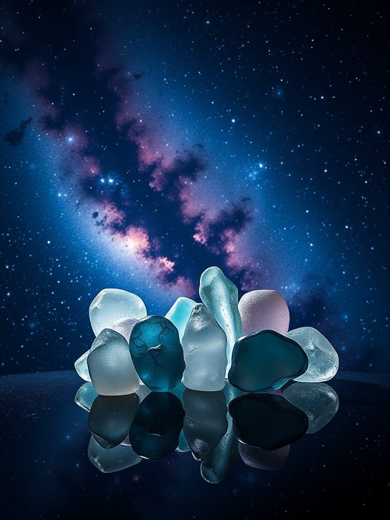 Sea Glass Sculptures in Cosmic Galaxy