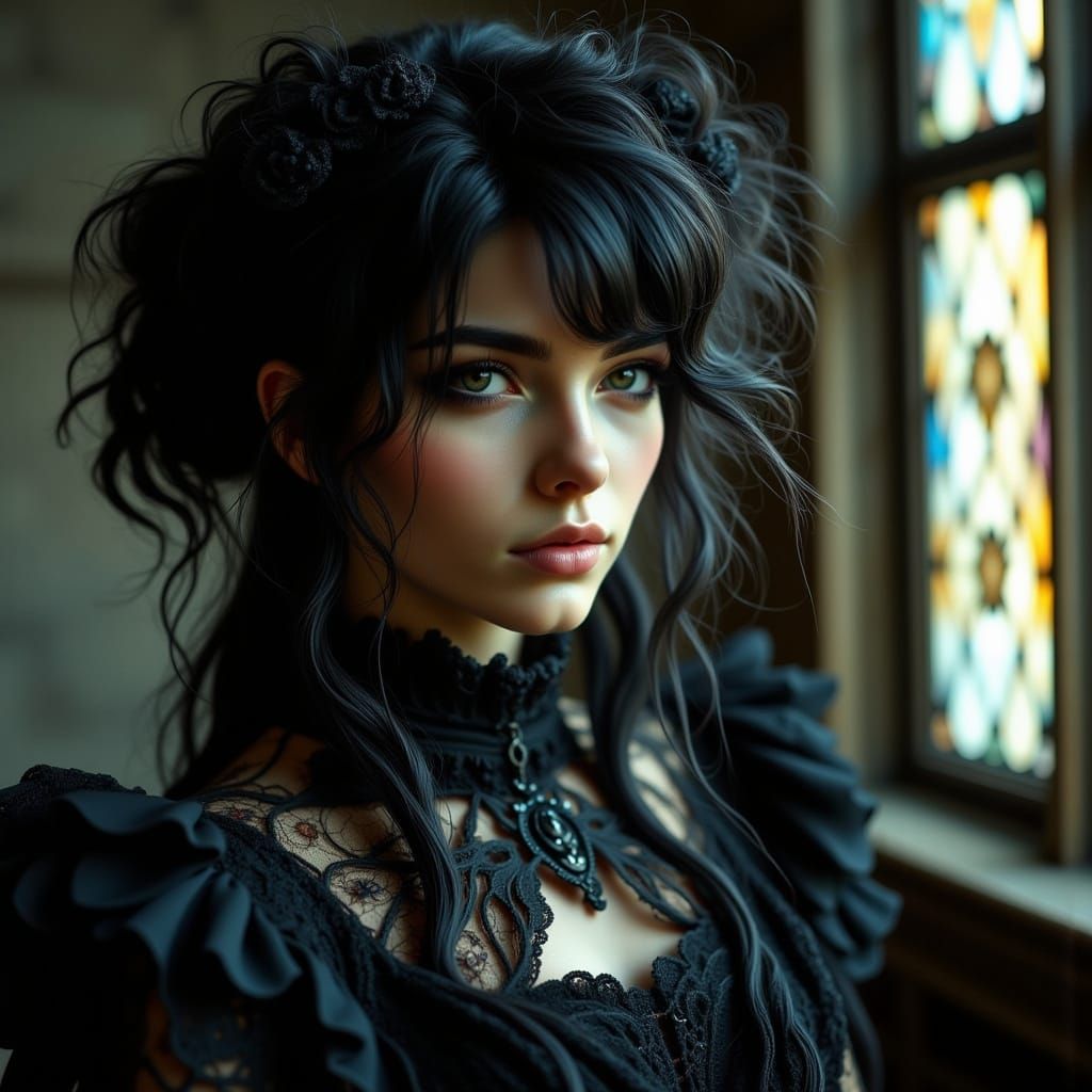 Ethereal Victorian Gothic Woman in Sepia Tone