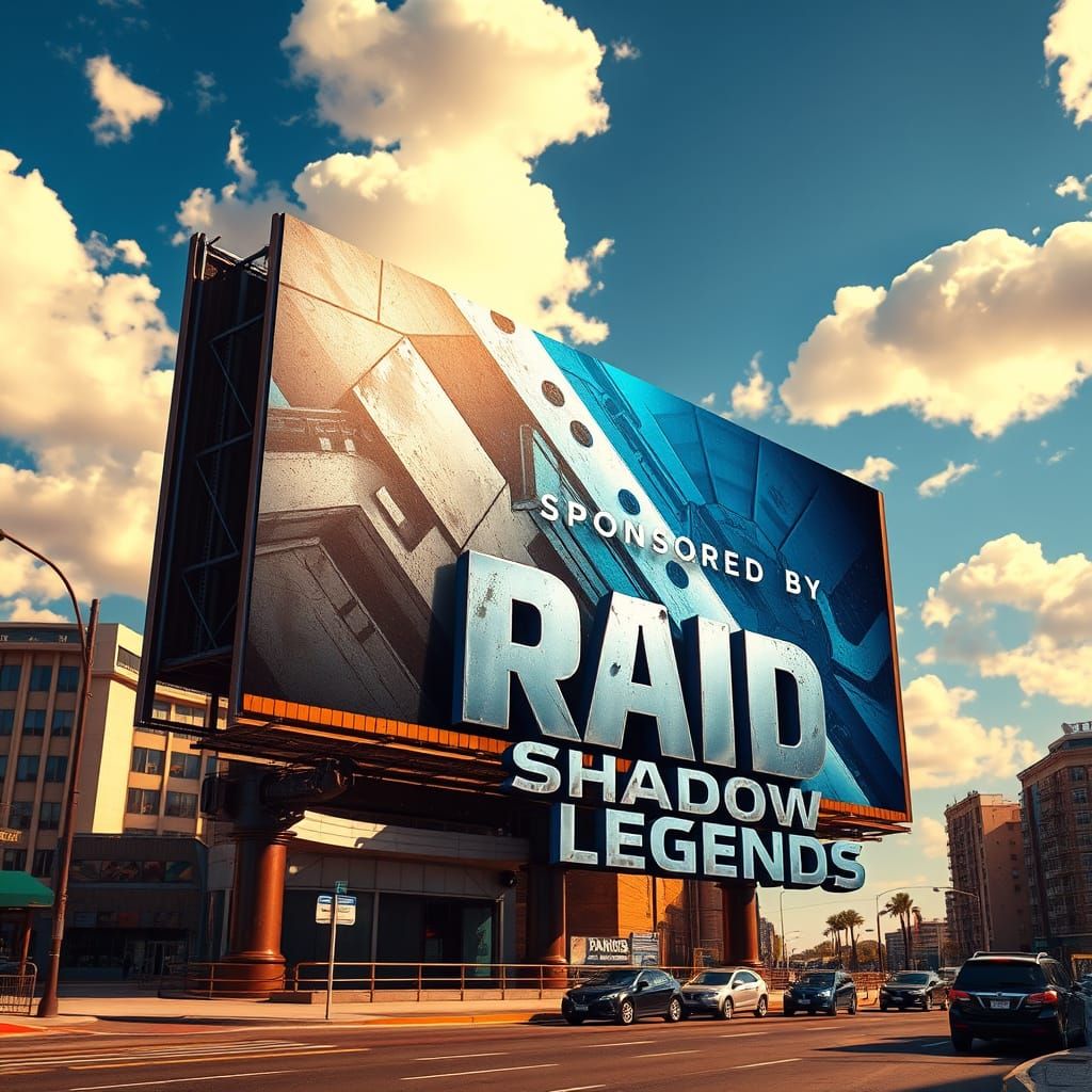 Cyberpunk Fantasy Billboard in Metallic Blues and Silvers