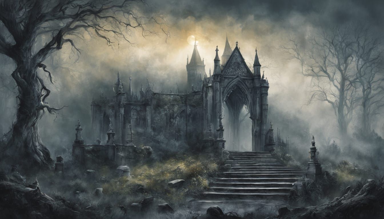 Ethereal Fantasy Iron Gate on Gothic Cemetery