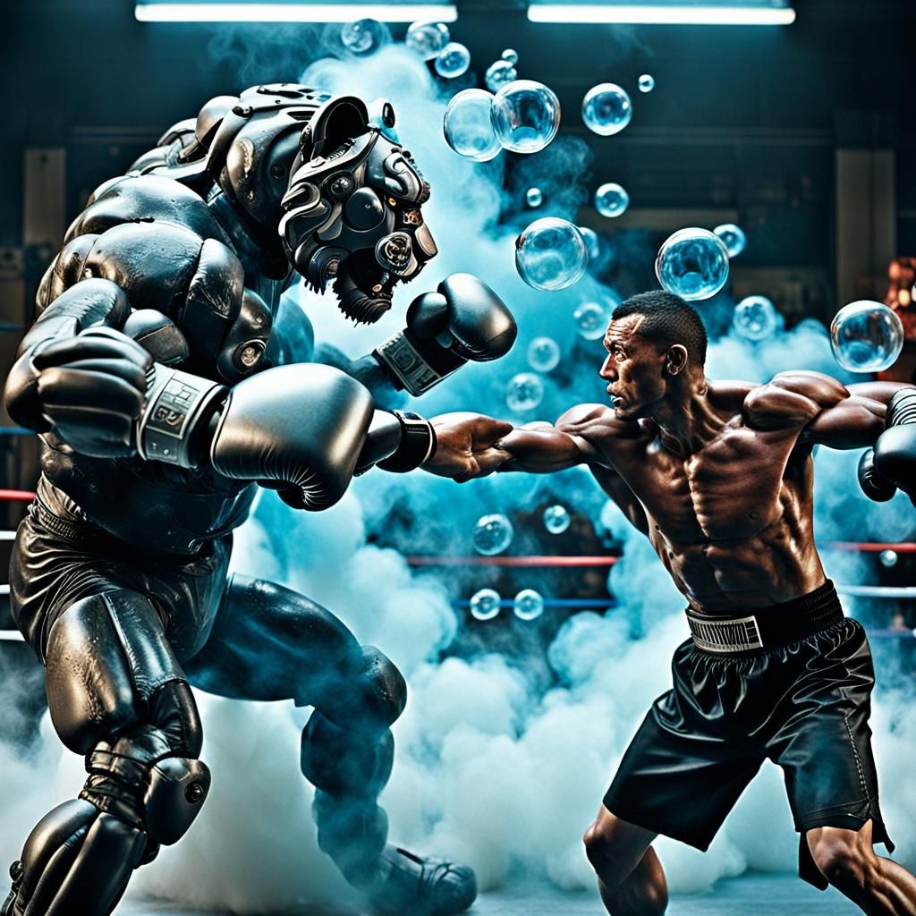 Cyberpunk Lion Boxer in Futuristic Arena