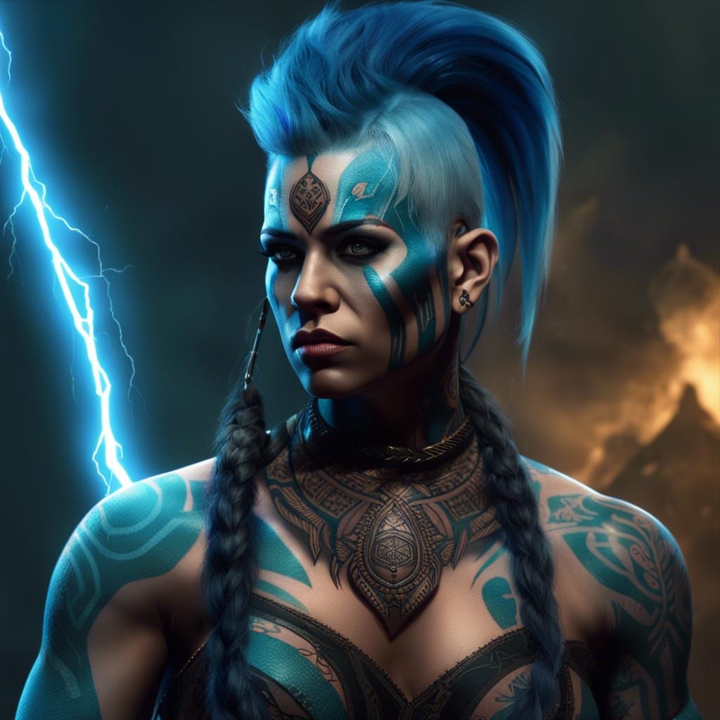 Goddess Barbarian with Glowing Tattoos: Fantasy Art