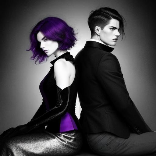 Dramatic Black and White Portrait with Purple Accents