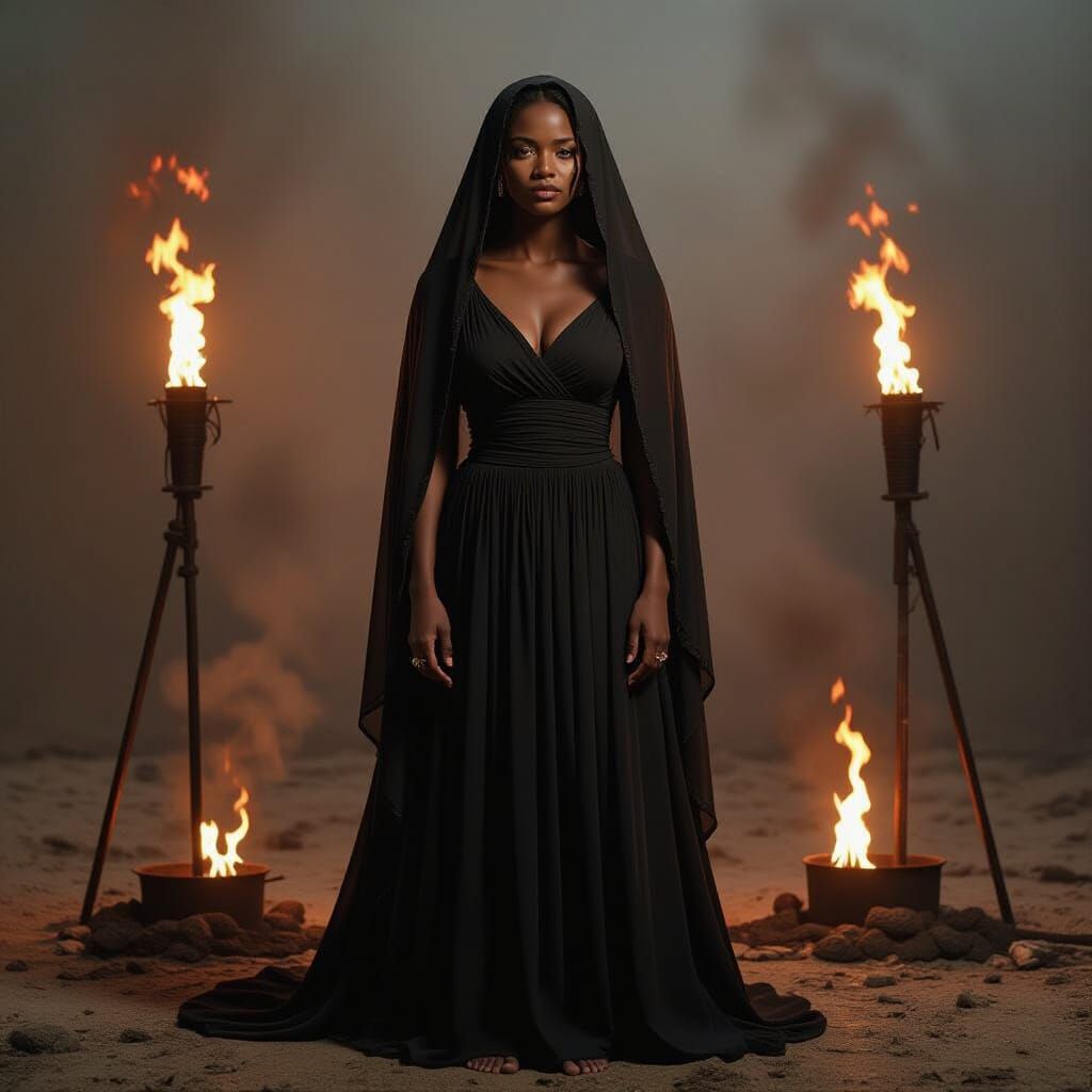 Mourning African Queen in Dramatic Lighting