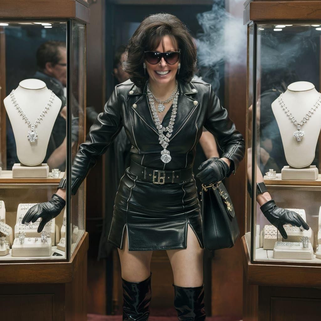 Jewel Thief in Black Leather Stealing Diamonds