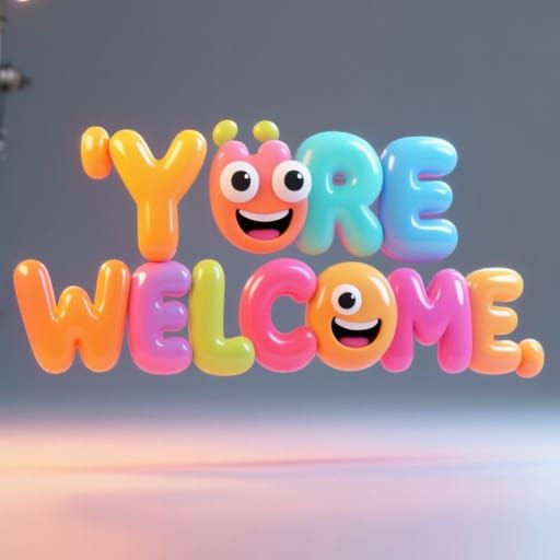 Playful 3D Bubble Letters Saying You're Welcome