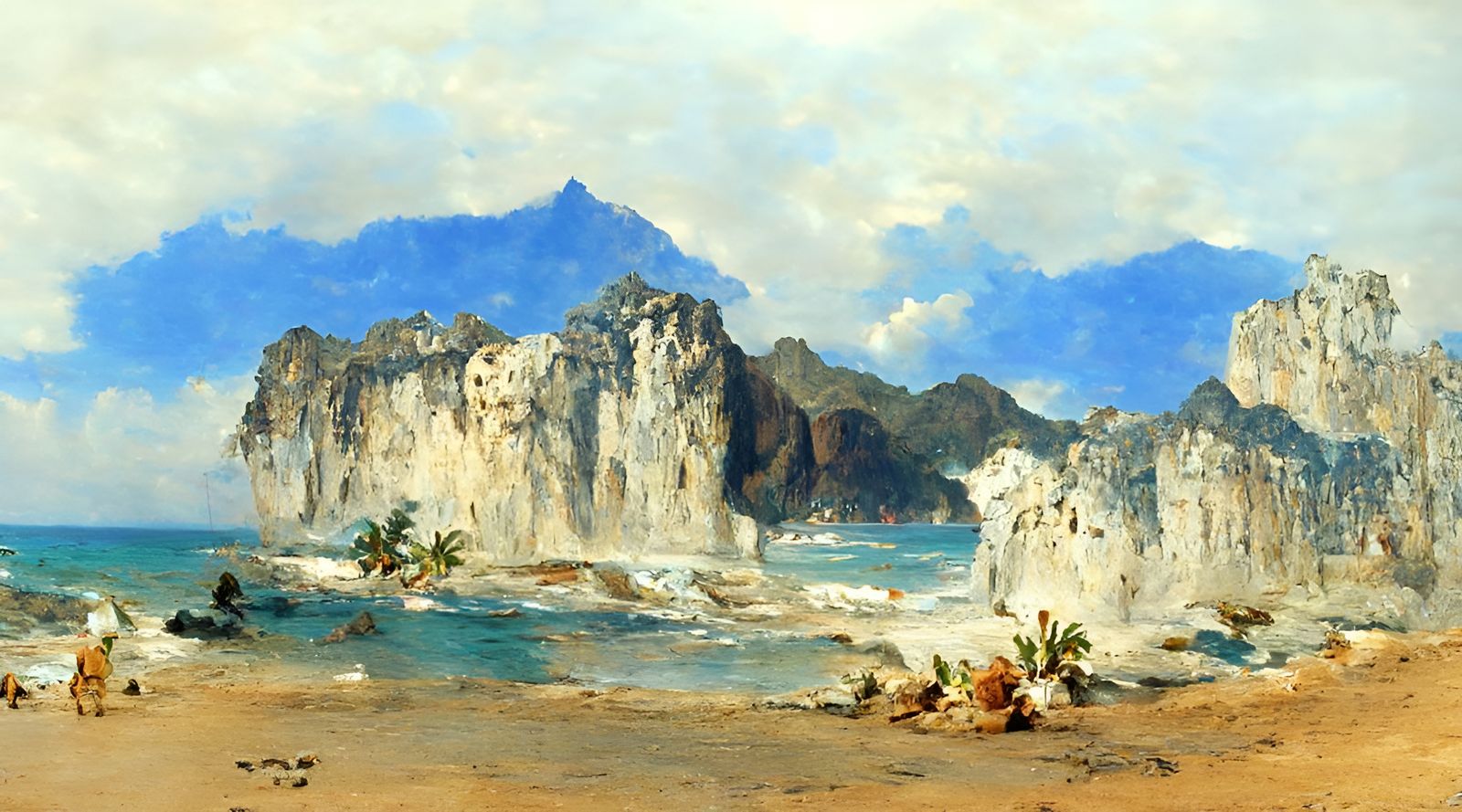 Idyllic Beach Scene with Cliffs in Neoclassical Style