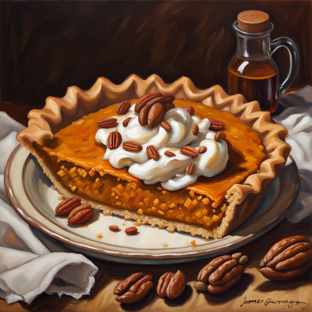 Sweet Potato Pie Oil Painting with Whipped Cream