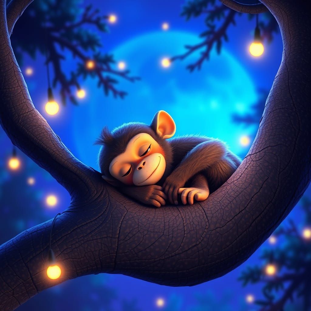 Peaceful Monkey Sleeping in Moonlight