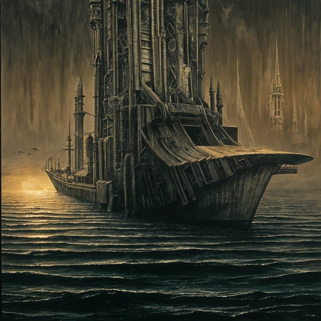 Surreal Ghost Ship Sailing in Dark Night