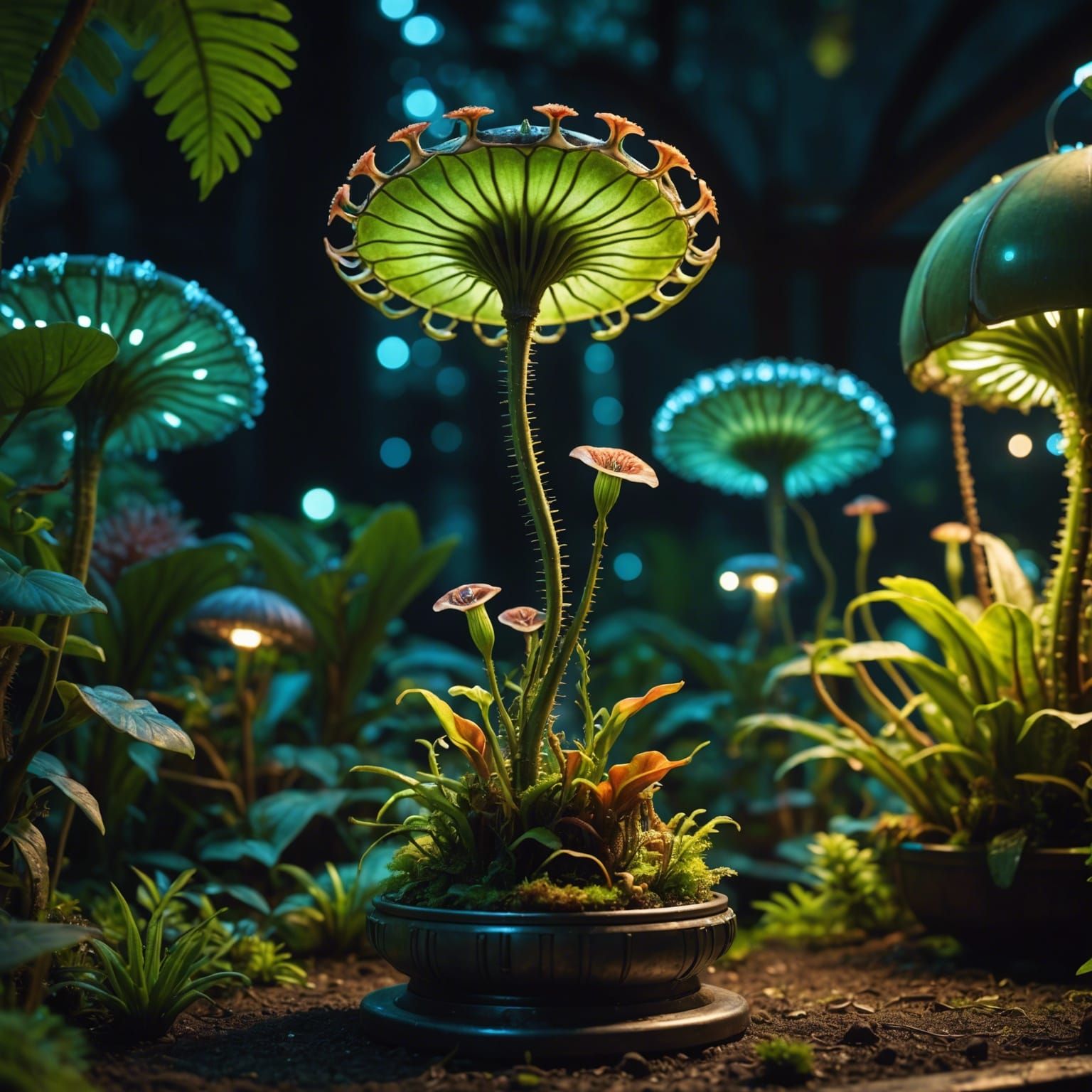 Biopunk Plant in Bioluminescent Botanical Garden