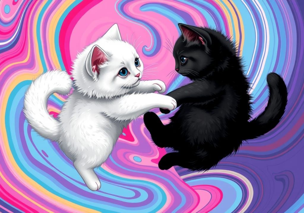 Yin Yang Kittens in a Colorful Whimsical Style