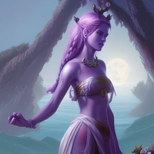 Moon Elf Queen Overlooking Port City in Palace