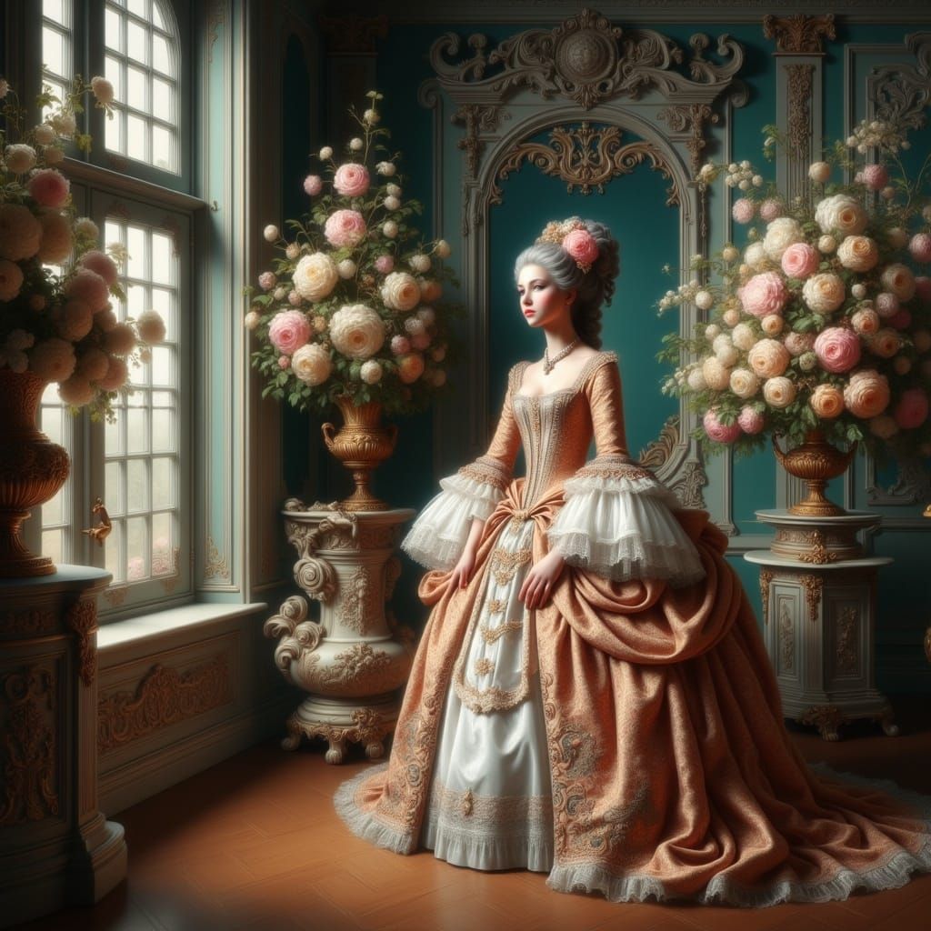 Elegant Spanish Lady in Rococo Attire