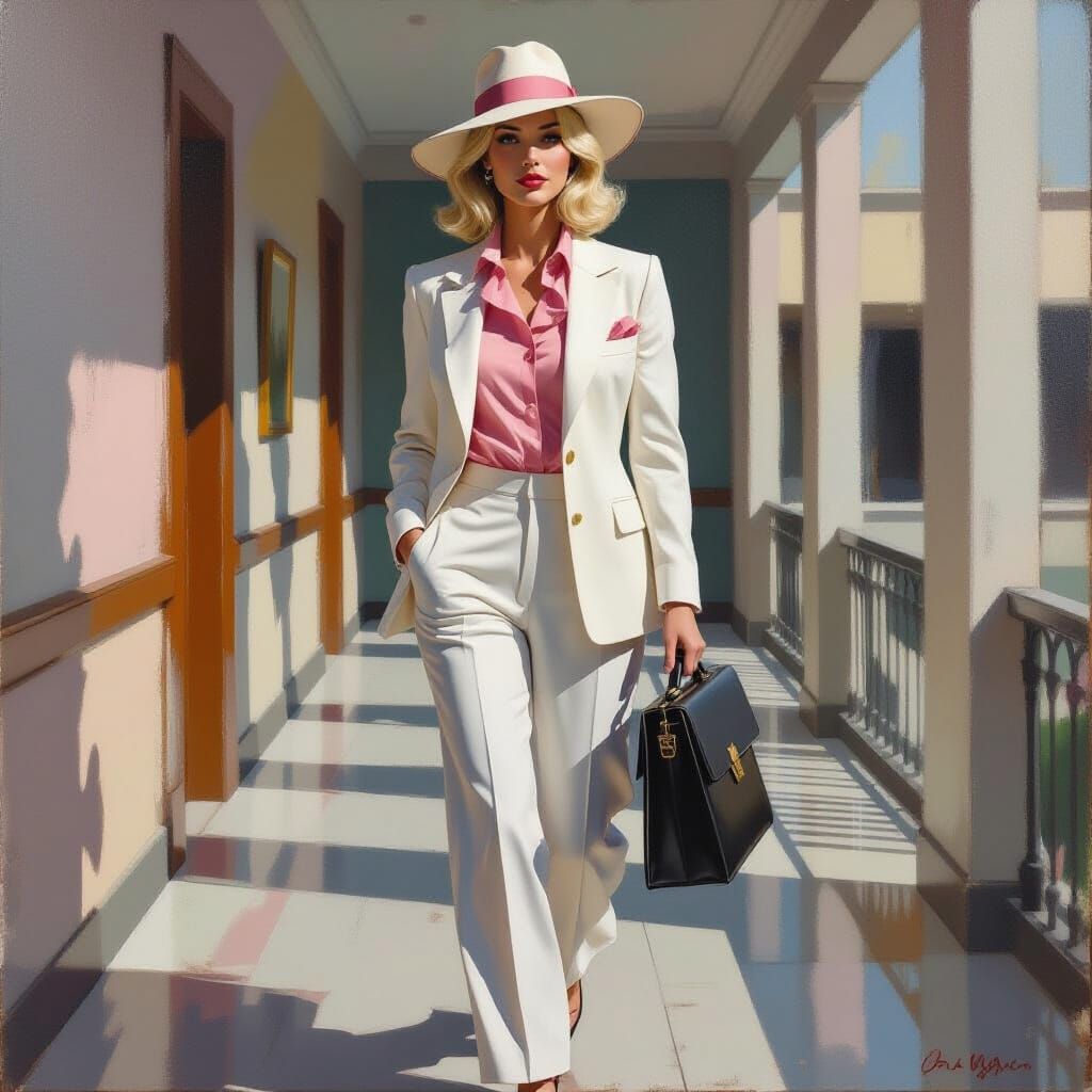 Elegant Woman in White Suit, Expressive Realism