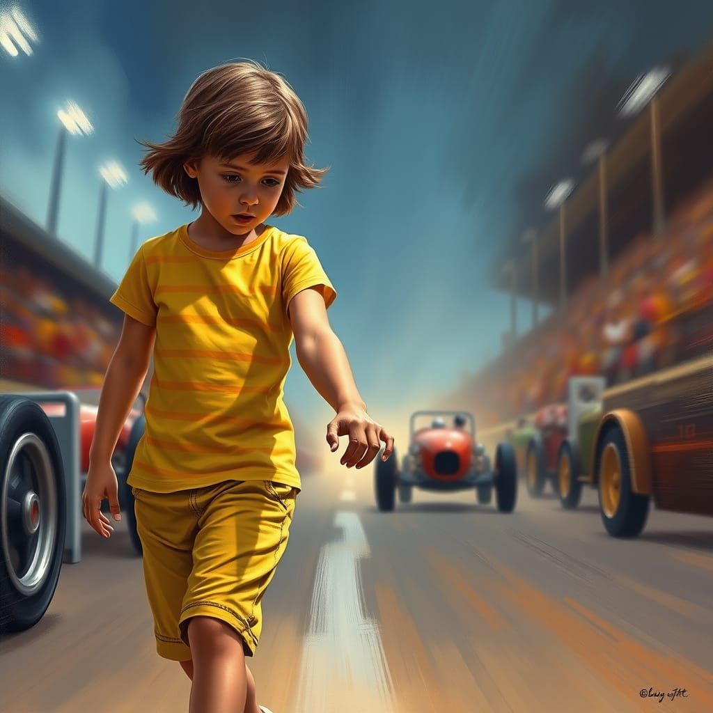 Motherless Child Walks Beside Father in Busy City