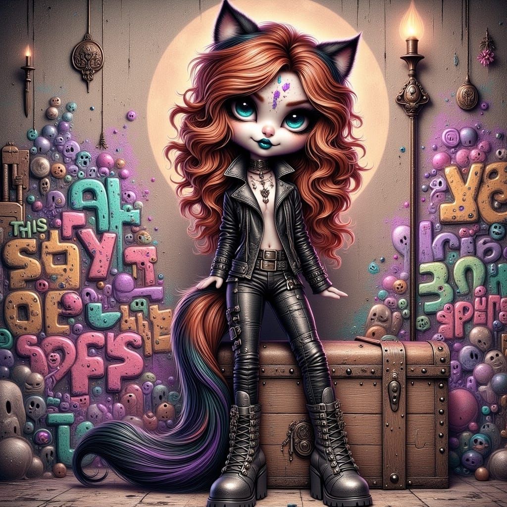 Rebellious Redhead in Urban Graffiti Landscape