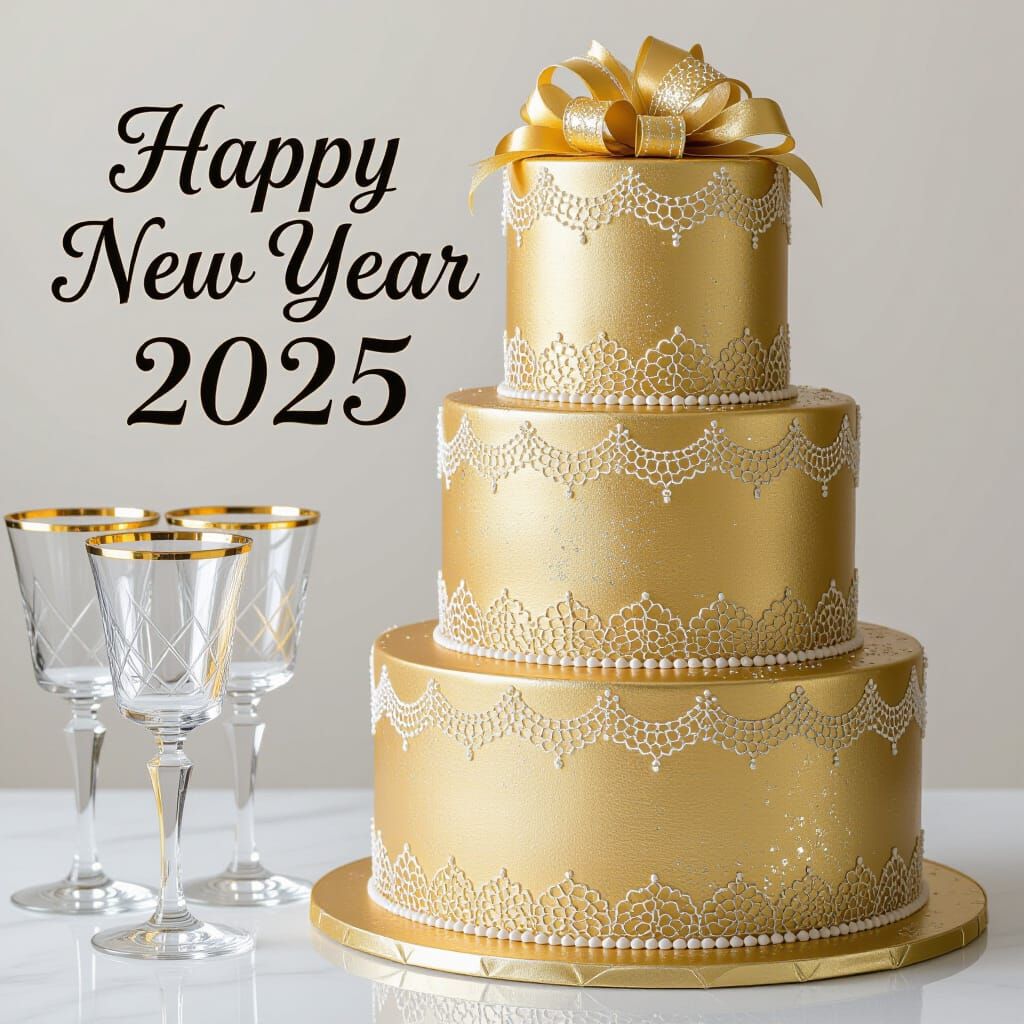 Luxurious Gold New Year's Eve Cake with Silver Accents