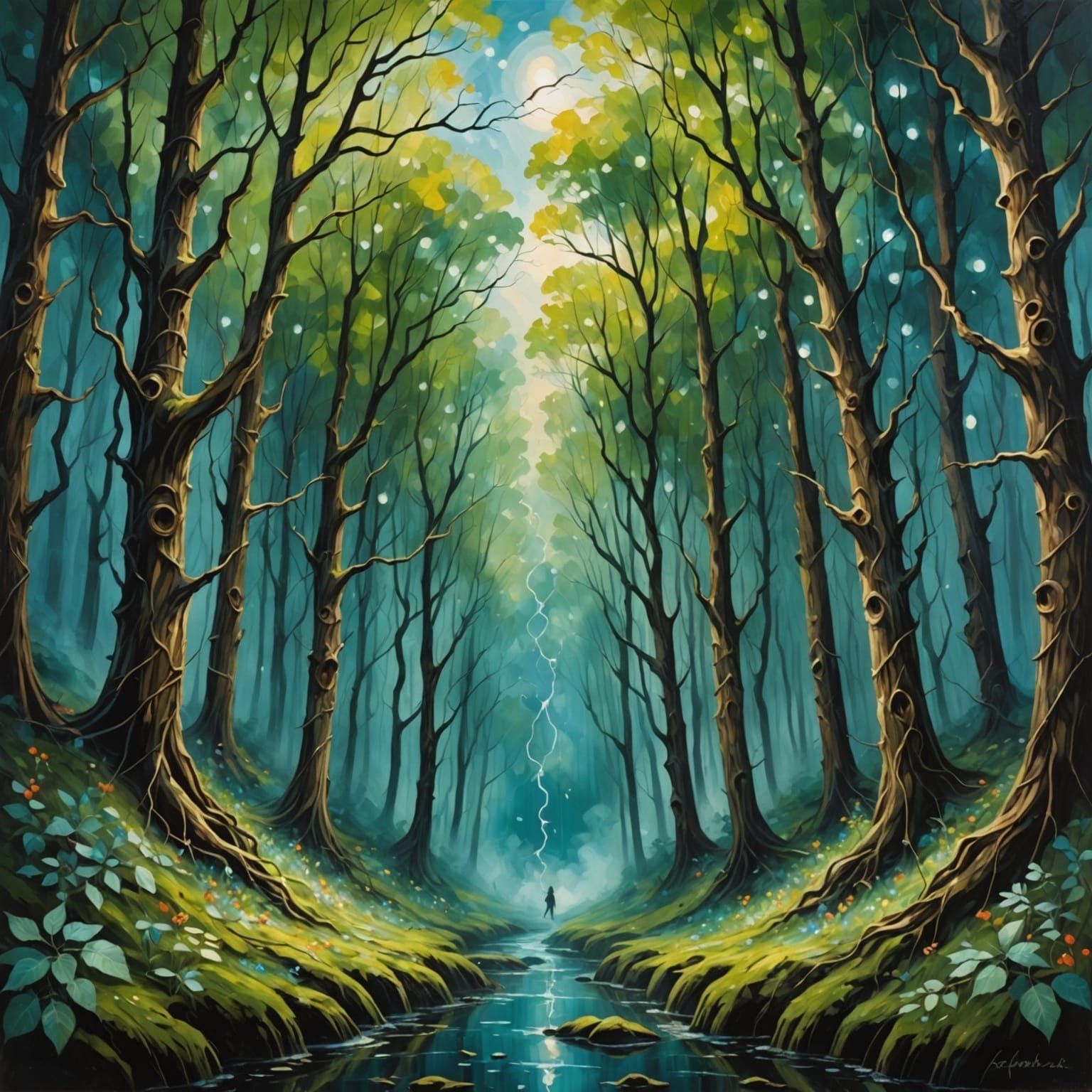 Impasto Art Dreams of Whimsical Strings Beyond Haunted Woods