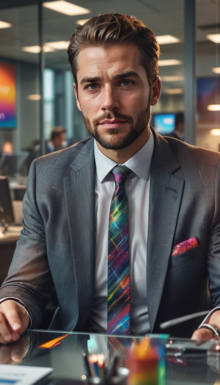 Male HR Manager in Office, Photorealistic Concept Art