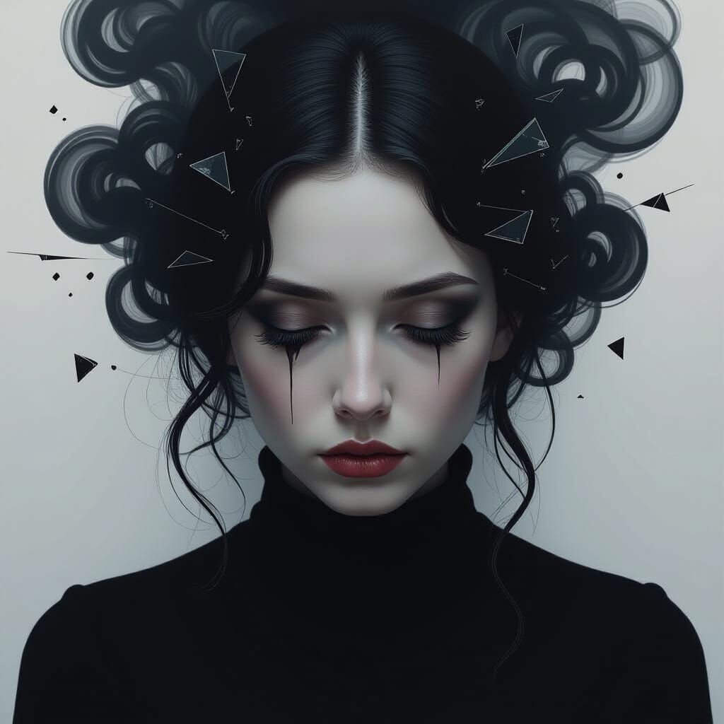 Surreal Portrait of Despair with Hollow Eyes