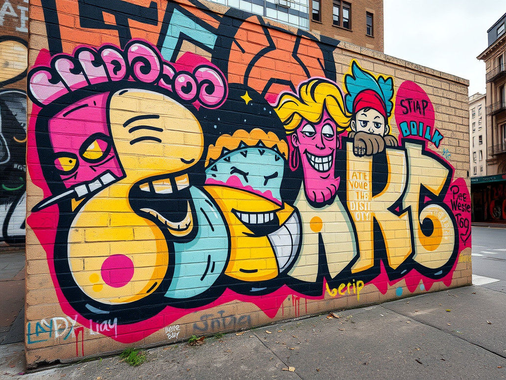Dynamic Graffiti Art on Brick Wall
