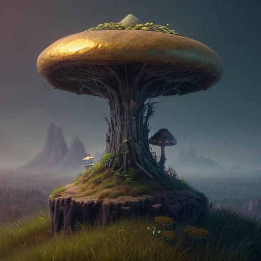 Fairy on Toadstool: Detailed Oil Painting in Macro