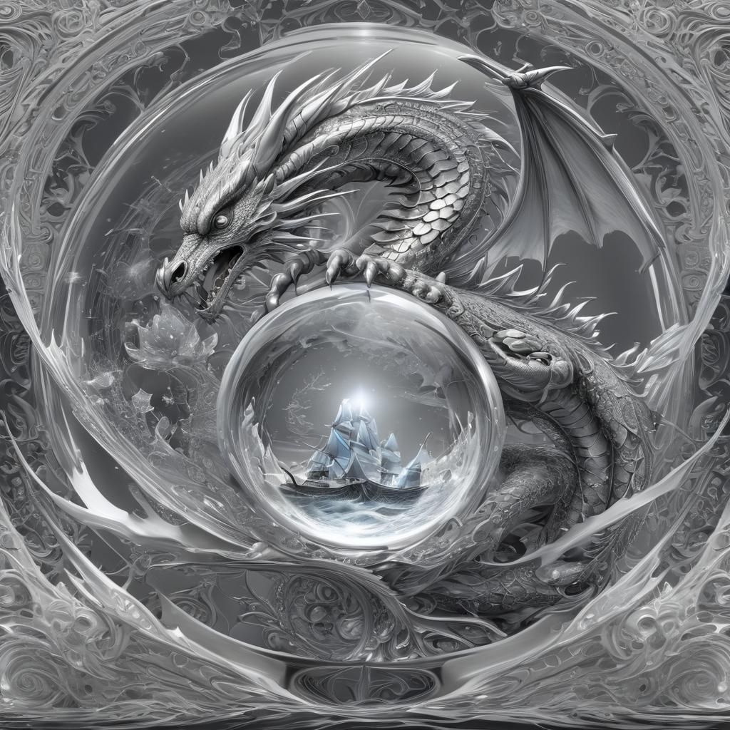Silver Dragon Protecting Ship in Crystal Ball