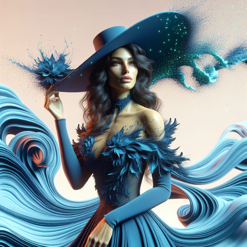 Graceful Woman in Electric Blue Ocean Dress