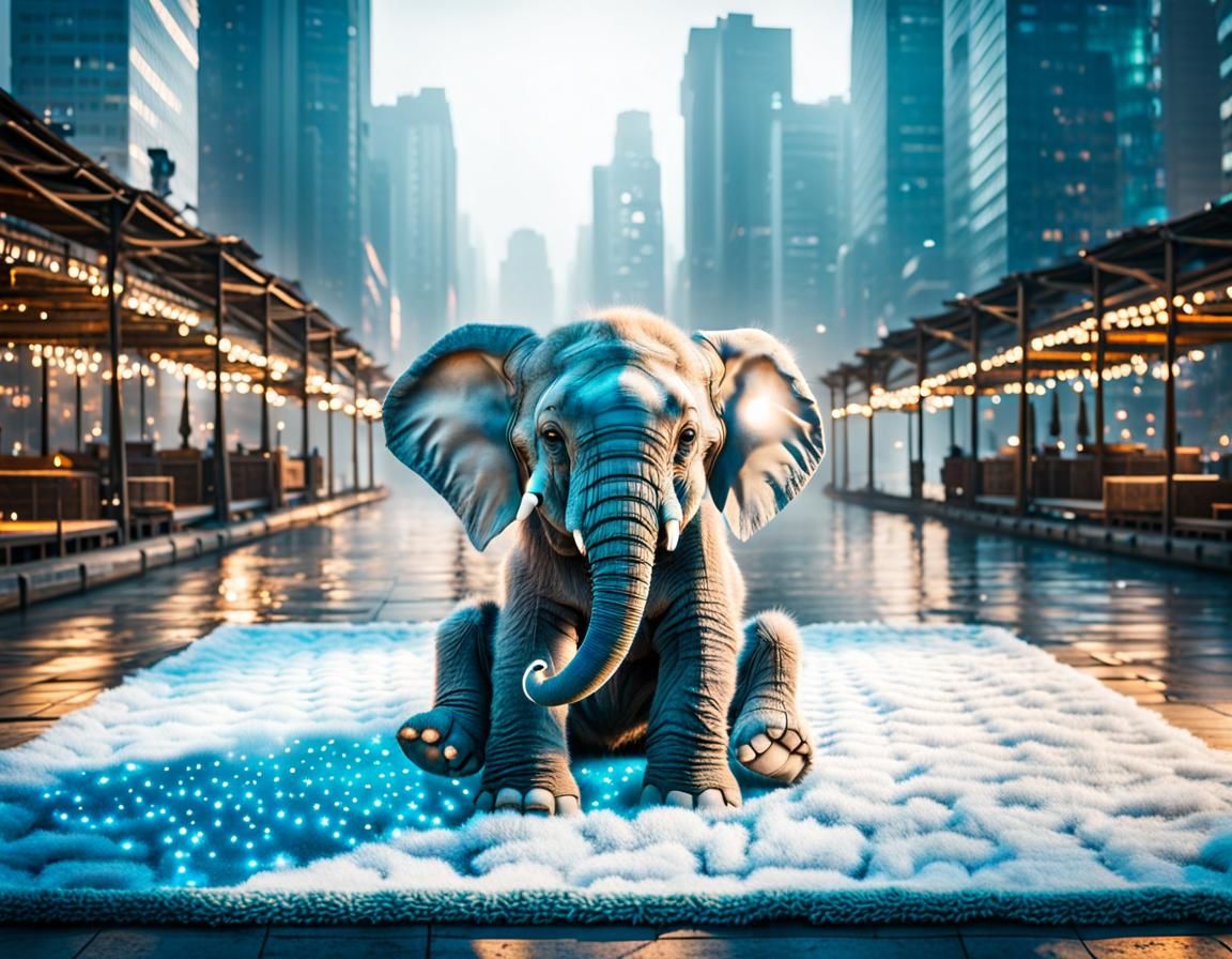 Dreamy Baby Elephant on Floating Carpet