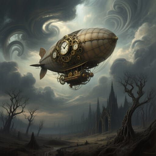 Gothic Airship Drifts Through Haunted Clouds