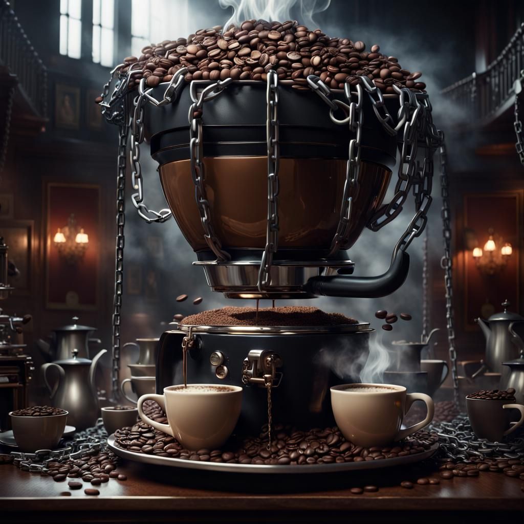 Evil Coffee Maker Enslaves Coffee Addicts: Digital Matte Pai...