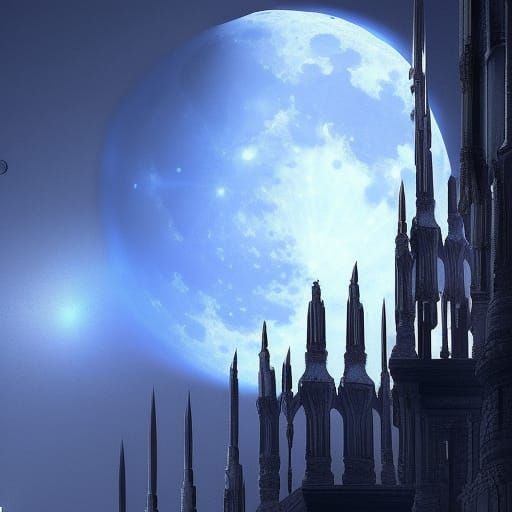 Dramatic Blue Moon Digital Matte Painting