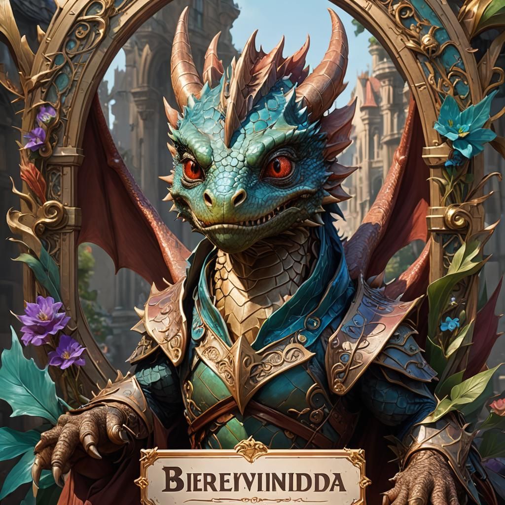 Adorable Baby Dragon Portrait in Art Nouveau Style